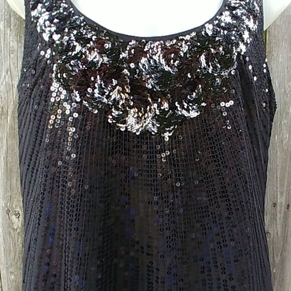 Sleeveless Black Sequin Shift Party Dress WHBM - Picture 2 of 5